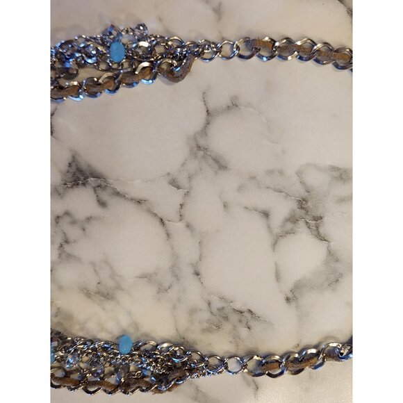 Multi-Layered Chain Necklace With Blue & Crystal Beads - Picture 3 of 4
